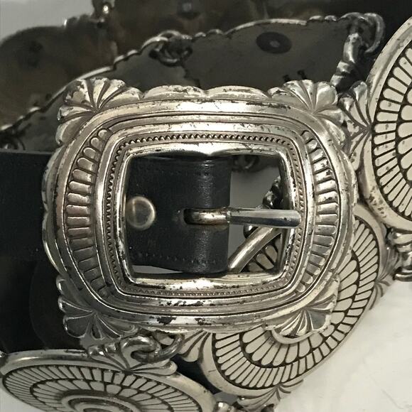 Nadim By Walter Doran Belt Womens Sterling Silver Concho Black Leather Artsy main image 11